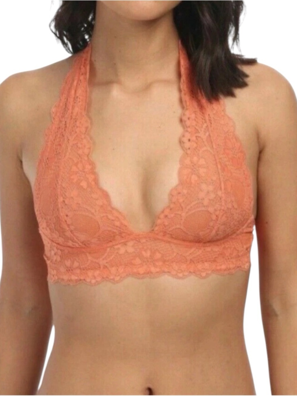Free People Intimately Galloon Lace Halter Bralette Orange Medium